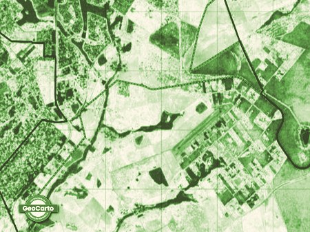 Mapa de índice de vegetação com limites administrativos, em tons de verde